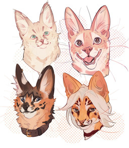 ambiguous_feral ambiguous_gender anthro black_nose blue_eyes brown_eyes ear_piercing ear_ring ear_stud fangs female female_anthro feral fur glistening glistening_eyes group hair looking_at_viewer mouth_closed open_mouth orange_body orange_fur pattern_background piercing pink_nose red_nose red_tongue ring_piercing short_hair simple_background solo tan_body tan_fur teeth tongue whiskers white_body white_fur white_hair justkiddinb felid mammal headshot_portrait hi_res portrait sketch_page