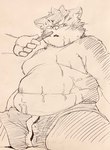 anthro belly bodily_fluids boxers_(clothing) clothing humanoid_hands kemono male moobs overweight overweight_anthro overweight_male sitting solo sweat underwear kogiinu lifewonders tokyo_afterschool_summoners sitri_(tas) domestic_cat felid feline felis mammal 2021 hi_res sketch