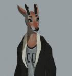 anthro antlers clothed clothing deer hi_res horn hriscia jacket male mammal shirt simple_background smile solo topwear