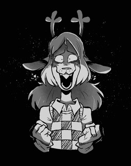anthro clothed clothing creepy_face creepy_smile female simple_background smile solo herny deltarune undertale_(series) noelle_holiday hi_res monochrome