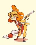 anthro asian_clothing chinese_clothing clothed clothing cosplay east_asian_clothing female folding_fan one_eye_closed smile solo wink fluttershythekind animal_crossing fatal_fury nintendo snk isabelle_(animal_crossing) mai_shiranui canid canine canis domestic_dog mammal shih_tzu toy_dog hi_res