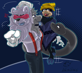 3_heads 3_toes abs angry anthro beanie blindfold blue_tongue bottomwear carrying_another clothing duo feet gesture gloves hand_gesture handwear hat headgear headwear horn legwear living_tail looking_at_another male mane motion_lines multi_head multiple_expressions open_mouth pants pointing pointing_at_viewer poncho smile snake_tail stirrup_legwear stirrup_stockings stockings suspenders tail tattoo toes tongue toony unusual_anatomy unusual_tail vinzin_(artist) toontown_corporate_clash toontown_online crafty_echo verstand bat bovid caprine chimera felid goat lion mammal pantherine reptile scalie sheep snake 2025 absurd_res hi_res