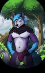 anthro blue_eyes bulge clothed clothing fluffy fluffy_tail forest forest_background fur male multicolored_body multicolored_fur nature nature_background partially_clothed plant solo tail thick_tail tree underwear underwear_only mattiyyah_lion lars_(purplemoon) canid canine canis mammal wolf absurd_res hi_res