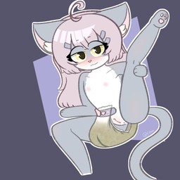 accessory anthro anus blush bodily_fluids butt clothed clothing diaper female flat_chested genital_fluids genitals hair_accessory nipples nude solo spread_legs spreading tail unclean_diaper urine used_diaper vulva wearing_diaper wet_diaper wetness_indicator young eebeestoof domestic_cat felid feline felis mammal 1:1 absurd_res hi_res