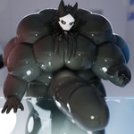 anthro balls big_balls big_muscles big_pecs big_penis black_body bone genitals glass glass_surface glistening glistening_body huge_balls huge_muscles huge_pecs huge_penis humanoid_genitalia humanoid_penis hyper hyper_balls hyper_genitalia hyper_muscles hyper_pecs hyper_penis looking_down_at_self male mask muscular neck_tuft pecs penis skull skull_mask solo tuft notsobretheren changed_(video_game) puro_(changed) canid canine canis dark_latex mammal wolf 2023 3d_(artwork) digital_media_(artwork) hi_res