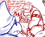 anthro bed clothed clothing dialogue duo even_better furniture male scales simple_coloring slightly_chubby text trashtoonz mario_bros nintendo bowser kamek koopa magikoopa scalie absurd_res english_text hi_res sketch