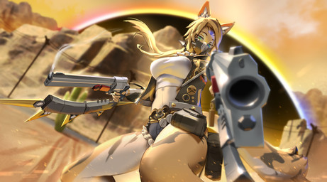 action_pose anthro blonde_hair clothed clothed_anthro clothed_female clothing detailed_background female fully_clothed fully_clothed_anthro fully_clothed_female green_eyes gun hair holding_gun holding_object holding_ranged_weapon holding_weapon looking_at_viewer midriff outside pointing_gun_at_viewer pose ranged_weapon smoke solo weapon austinarts4 mihoyo zenless_zone_zero pulchra_fellini animal_humanoid humanoid 2025 digital_media_(artwork) hi_res