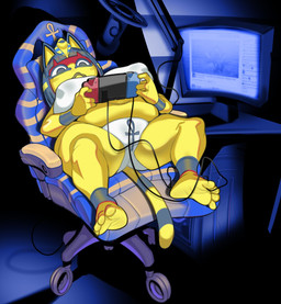4_toes ankh anthro barefoot belly big_belly bra chair clothing computer electronics feet female furniture gaming_chair hindpaw humanoid_feet monitor nipple_outline office_chair panties paws plantigrade sitting slightly_chubby slightly_chubby_anthro slightly_chubby_female soles solo toes underwear white_bra white_clothing white_panties white_underwear wire yellow_body submarine_screw animal_crossing nintendo nintendo_switch ankha_(animal_crossing) domestic_cat felid feline felis mammal 2023 hi_res