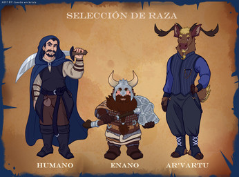 anthro antlers armor cloak clothed clothing horn maze melee_weapon sword text weapon bardo_en_krisis dwarf human humanoid mammal absurd_res hi_res spanish_text
