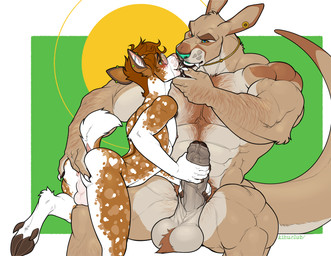 abs abstract_background anal anal_fingering anal_penetration anthro anthro_fingered anthro_fingering anthro_fingering_anthro anthro_on_anthro anthro_penetrated anthro_penetrating anthro_penetrating_anthro anus arm_hair athletic athletic_anthro athletic_male backsack ball_size_difference balls biceps big_balls big_butt big_muscles big_penis blush body_hair border butt chest_hair claws dominant duo ear_piercing erection eye_contact eyebrows eyewear feet fingering fingering_partner foreskin fur genitals glasses green_background grey_border hair hand_on_butt hand_on_cheek handjob happy_trail hooves humanoid_genitalia humanoid_penis industrial_piercing jewelry larger_dom larger_male looking_at_another male male/male male_fingering_male male_penetrated male_penetrating male_penetrating_male muscular muscular_anthro muscular_male narrowed_eyes necklace nipples nude obliques pecs penetration penile penis penis_grab perineum piercing pubes quads sex simple_background sitting size_difference skinny slim smaller_male smile soles sun teeth thick_penis thick_thighs tuft two-handed_handjob vein veiny_penis kihu banjo_(kihu) dallas_(gingersnaps) deer kangaroo macropod mammal marsupial 2022