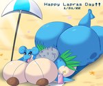 anthro beach beach_towel beach_umbrella bedroom_eyes big_breasts big_butt blue_eyes blush blush_stickers breasts butt coconut_bra container cup exclamation_point female flippers glass glass_container glass_cup grass_skirt horn huge_breasts huge_butt huge_thighs hyper hyper_breasts hyper_butt lying multicolored_body narrowed_eyes on_front parasol seaside seductive shell solo text thick_thighs towel two_tone_body finalofdestinations lapras_day nintendo pokemon pokemon-specific_day shelly_(finalofdestinations) generation_1_pokemon lapras pokemon_(species) absurd_res english_text hi_res