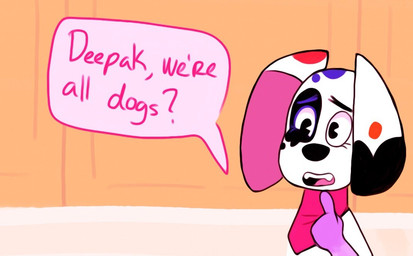 black_nose blue_spots female feral floppy_ears fur kerchief neckerchief neckwear orange_spots patch_(marking) pink_inner_ear pink_kerchief pink_neckerchief purple_paws red_spots solo speech_bubble spots toony white_body white_fur senoritaimperfecta 101_dalmatian_street 101_dalmatians disney da_vinci_(101_dalmatians) canid canine canis dalmatian domestic_dog mammal