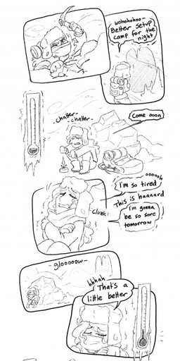 anthro bodily_fluids breasts dialogue female fur_clothing gender_transformation genital_fluids genitals male mountain mtf_transformation penetration scientific_instrument solo species_transformation speech_bubble text thermometer transformation transformation_sequence vaginal vaginal_fluids vaginal_penetration vulva pineconepaladin nintendo pokemon eeveelution generation_4_pokemon glaceon human mammal pokemon_(species) absurd_res comic english_text hi_res long_image monochrome tall_image