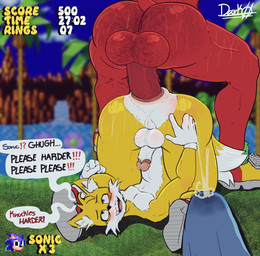 anal anal_hair anal_penetration anal_prolapse anthro anus balls big_butt big_penis blush bodily_fluids body_hair butt butt_hair clothing duo erection first_person_view footwear foreskin fur gameplay_mechanics gaping gaping_anus genital_fluids genitals glans group hairy_balls leaking_precum lying male male/male male_pov moan muscular muscular_male muscular_thighs narrowed_eyes nipple_outline on_back pecs penetration penile penile_penetration penis penis_in_ass penis_size_difference piledriver_position precum precum_string prolapse red_body retracted_foreskin reverse_piledriver_position sex shoes size_difference speech_bubble squint sweat sweatdrop tail tenting text trio video_game_background white_body white_fur yellow_body dark_wolf sega sonic_the_hedgehog_(series) knuckles_the_echidna miles_prower sonic_the_hedgehog canid canine echidna eulipotyphlan fox hedgehog mammal monotreme english_text signature