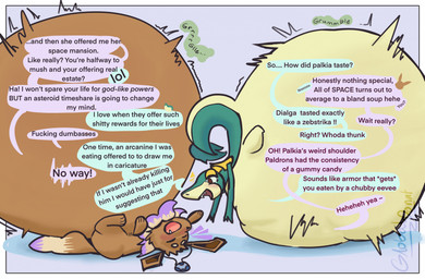 belly big_belly cruelty death dialogue digestion disregard_of_life duo fatal_vore female feral gurgle_(sound_effect) huge_belly laugh male oral_vore profanity rumbling_stomach simple_background size_difference smaller_pred sound_effects speech_bubble struggling struggling_prey tail talking_feral text unwilling_prey vore globaldonut34 nintendo pokemon abashi_(globaldonut34) meep_the_eevee eevee generation_1_pokemon generation_5_pokemon pokemon_(species) snivy digital_media_(artwork) english_text hi_res