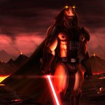 abs armor belt big_muscles big_nipples black_cape black_clothing black_clouds boots broad_shoulders bulge cape clothing dark_nipples detailed_background evil_grin fire footwear gloves glowing glowing_eyes glowing_weapon grin haillu_(anatomy) handwear holding_lightsaber holding_object holding_weapon lava lightsaber looking_at_viewer male melee_weapon muscular muscular_arms muscular_humanoid muscular_male muscular_thighs nipples not_furry pecs red_lightsaber red_sky shoes shoulder_guards sith sith_lord sky smile smoke solo standing teeth thick_thighs underwear utility_belt volcano weapon yellow_eyes dream_and_nightmare star_wars darth_jar_jar jar_jar_binks alien alien_humanoid amphibian gungan humanoid otolla_gungan 1:1 2021 hi_res high_contrast