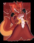 absurd_res anthro big_breasts big_ears breasts delphox female generation_6_pokemon hi_res inner_ear_fluff nintendo pokemon pokemon_(species) pseudo_clothing pupils red_eyes rondonite slit_pupils solo tail tuft