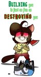 anthro axe biped bottomwear brown_hair clothing female front_view grin hair holding_axe holding_object machine red_sclera robot_gore shirt shorts simple_background smile solo standing topwear white_background white_eyes chokovit_(artist) ciel_appleberry chipmunk ground_squirrel mammal robot rodent sciurid 2015 colored digital_drawing_(artwork) digital_media_(artwork)