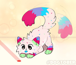 ambiguous_gender blue_tongue feral green_paws laser_pointer raised_tail solo tail tongue tongue_out dogtober domestic_cat felid feline felis mammal