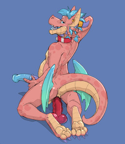 anal anal_penetration animal_genitalia animal_penis anthro anthro_penetrated balls belly blue_background blue_eyes blue_hair blue_penis collar countershade_face countershade_feet countershade_neck countershade_tail countershade_torso countershading dildo dildo_in_ass dildo_insertion dildo_sitting ear_piercing ear_ring equine_genitalia equine_penis erection feet genitals hair holding_penis kneeling looking_at_viewer looking_back looking_back_at_viewer male male_anthro male_penetrated medial_ring nude nude_anthro nude_male object_in_ass open_mouth open_smile penetration penis piercing pink_body rear_view ring_piercing sex_toy sex_toy_in_ass sex_toy_insertion simple_background slightly_chubby slightly_chubby_anthro slightly_chubby_male smile solo tail tan_body tongue wings mintyderg red_(redishdragie) kobold scalie 2021