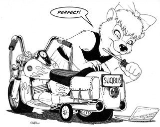 accessory anthro bent_over bow_ribbon claws clothing dress female hair hair_accessory hair_bow hair_ribbon happy holding_object license_plate looking_down motorcycle ribbons screwdriver short_dress short_hair solo speech_bubble standing tassels tools toy_vehicle training_wheels vehicle young young_anthro young_female james_m_hardiman penance bear mammal ursine 2012 monochrome sketch