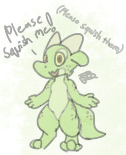 ambiguous_gender anthro freckles green_body green_scales horn markings open_mouth requesting scales slightly_chubby solo spread_arms tail thick_tail yellow_eyes cyan_melody moss_(cyan_melody) kobold scalie hi_res