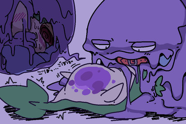 ambiguous_gender belly blush bodily_fluids collar collar_only dazed dripping duo feral force_feeding forced goo_in_mouth green_body half-closed_eyes hypnosis inflation lying mind_control narrowed_eyes nude on_back purple_body questionable_consent restrained restrained_arms shaking simple_background size_difference slime slime_inflation smothering spiral spiral_eyes struggling sweat text trapped vore white_background winte nintendo pokemon generation_1_pokemon generation_5_pokemon goo_creature muk pokemon_(species) reptile scalie snivy 3:2 japanese_text translated