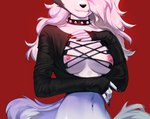 boss breasts clothing crop_top female mouth_closed navel nipples shirt smile solo topwear lomka775 helluva_boss mythology loona_(helluva_boss) canid canid_demon canine canis demon hellhound mammal mythological_canine mythological_creature hi_res