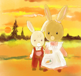 alternative_fashion anthro apron beads beady_eyes brown_body brown_fur carrot clothing dress duo ear_beads female food footwear fur heart_symbol j-fashion lolita_(fashion) male outside overalls plant shoes size_difference sunset sweet_lolita vegetable white_body white_fur inaritan いなりたん maple_town patty_(maple_town) lagomorph leporid mammal rabbit brother_(lore) sibling_(lore) sister_(lore)