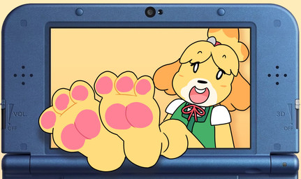 3_toes accessory anthro barefoot blonde_hair buckteeth clothed clothed_anthro clothed_female clothing electronics feet female foot_focus fur game_console green_clothing green_topwear green_vest hair hair_accessory hair_tie humanoid_feet looking_at_viewer nintendo_3ds_console open_mouth open_smile pawpads paws pink_pawpads plantigrade smile soles solo teeth tied_hair toes topwear vest yellow_body yellow_fur compysteps animal_crossing nintendo nintendo_3ds nintendo_ds_family isabelle_(animal_crossing) canid canine canis domestic_dog mammal shih_tzu toy_dog absurd_res hi_res