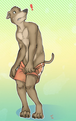 4_fingers 4_toes anthro arm_tuft athletic athletic_anthro athletic_male barefoot belly biped black_nose bottomwear brown_body brown_fur cheek_tuft chest_tuft clenched_teeth clothed clothing elbow_tuft exclamation_point facial_tuft feet fingers floppy_ears front_view fur glistening glistening_eyes glistening_nose gradient_background green_background green_eyes head_tuft inner_ear_fluff looking_back male multicolored_body multicolored_fur orange_clothing partially_clothed paws pecs pubic_mound short_tail shorts simple_background slim snout solo standing tail tan_belly tan_body tan_fur teeth toes tuft undressing year yellow_background horrorbuns kwikdog canid canine canis domestic_dog greyhound hunting_dog mammal sighthound 2010 full-length_portrait portrait signature