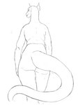 anthro butt frill_(anatomy) male nude rear_view slightly_chubby slightly_chubby_anthro slightly_chubby_male solo standing tail cettus mythology fritjof dragon mythological_creature mythological_scalie scalie 2022 monochrome sketch