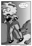 breasts canid canine canis clothed clothing comic domestic_dog duo english_text female forced genitals greyscale human lisa_simpson male mammal monochrome pussy rape skimpy text the_simpsons zst_xkn