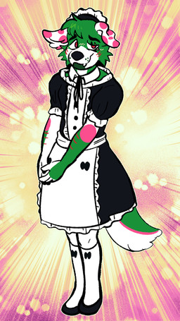 anthro clothed clothing crossdressing femboy maid_apron maid_uniform male shy solo timid uniform vanderdeer kirby_(kirbycanvas) canid canine canis domestic_dog mammal 9:16 full-length_portrait hi_res portrait