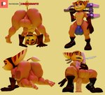 5_fingers all_fours anal anal_masturbation anal_penetration anthro anus backsack balls big_butt blue_clothing blue_underwear boots brown_boots brown_clothing brown_ears brown_eyebrows brown_footwear brown_gloves brown_handwear brown_headwear butt circumcised clothing crouching dildo dildo_in_ass dildo_insertion ejaculation erection eyebrows fingers footwear front_view g-string genitals gloves handwear headgear headwear holding_object holding_tool holding_weapon holding_wrench humanoid_genitalia humanoid_penis looking_back looking_pleasured looking_through looking_through_legs male masturbating_while_penetrated masturbation multiple_poses nude_anthro nude_male object_in_ass open_mouth penetration penile penile_masturbation penis perineum pink_anus pose rear_view sex_toy sex_toy_in_ass sex_toy_insertion shoes simple_background solo sound_effects standing striped_ears tail tail_tuft text thick_eyebrows thick_thighs tongue tongue_out tools tuft underwear weapon wrench yellow_background camseven ratchet_and_clank sony_corporation sony_interactive_entertainment ratchet_(ratchet_and_clank) lombax mammal 2023 3d_(artwork) digital_media_(artwork) english_description hi_res sketch_page