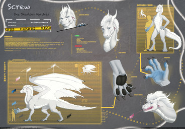 anthro armor biped black_pawpads blue_paws breastplate claws color_swatch comparing expressions feet feral front_view fur greeting hair horn looking_at_viewer male membrane_(anatomy) membranous_wings notched_wings nude open_mouth pawpads paws quadruped scales smile solo standing tail technology teeth text toe_claws toes tongue tongue_out white_body white_fur white_scales wings wrinkled_nose karukuji european_mythology mythology screw_the_shadow_walker dragon mythological_creature mythological_scalie scalie western_dragon absurd_res digital_media_(artwork) english_text hi_res huge_filesize model_sheet multiple_images url