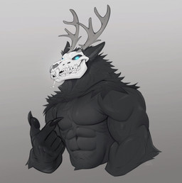 anthro antlers bone glowing glowing_eyes horn male male_anthro muscular muscular_male nude_male skull skull_head solo bearlyfeline deer mammal moose new_world_deer hi_res
