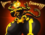 5_fingers anthro big_breasts bodysuit breasts clothing female fingers food for_a_head fruit plant pumpkin pumpkin_head skinsuit solo tail thick_thighs tight_clothing nightlyflare epic_games fortnite felid feline mammal object_head 2024 hi_res