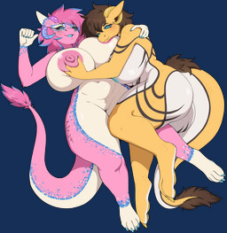 4_toes 5_fingers anthro areola asymmetrical_breast_frottage belly big_breasts big_butt biped blue_areola blue_body blue_claws blue_eyes blue_fur blue_hair blue_horn blue_mouth blue_pawpads blue_sclera blue_tongue breast_grab breast_squish breasts breasts_frottage brown_hair brown_tail_tuft butt claws countershade_accent cuddling curved_horn dipstick_ears duo ear_markings feet female female_anthro finger_claws fingers fur hair hand_on_another's_breast hand_on_breast horn huge_breasts huge_butt lying mature_anthro mature_female multicolored_ears navel nipples non-mammal_breasts non-mammal_navel non-mammal_nipples nude nude_anthro nude_female on_back on_side pawpads pink_areola pink_arms pink_body pink_ears pink_fur pink_hair pink_horn pink_legs pink_nipples pink_tail_tuft pupils purple_horn simple_background slit_pupils squish tail tail_hair tail_mane tail_tuft thick_thighs toe_claws toes tongue transparent_background tuft white_belly white_body white_breasts white_butt white_ear_tips white_feet white_fur white_hands wide_hips yellow_arms yellow_body yellow_claws yellow_fur yellow_horn yellow_legs yellow_pawpads beer_cock krystal_(darkmaster781) regina_(reginaweenie) wickerbeast absurd_res alpha_channel hi_res