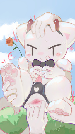 anthro anthro_focus anus biped blush blush_stickers bow_tie chibi clothing crotchless_clothing crotchless_underwear digitigrade disembodied_hand fake_horns feet flower foot_grab front_view fur genitals glistening glistening_genitalia glistening_pawpads glistening_penis grass group headpat hug hugging_another hugging_from_behind humanoid_hands male male_focus mostly_nude mostly_nude_anthro mostly_nude_male outside pawpads penis plant rose_(flower) shaking simple_eyes sky solo_focus spread_anus spreading tail tapering_penis underwear white_body white_fur falni felid feline mammal 2026 9:16 absurd_res digital_drawing_(artwork) digital_media_(artwork) hi_res