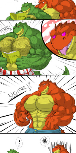 2014 abs alligator anthro biceps big_muscles book brown_skin chest_hair claws clothing comic couple crocodile eyes_closed fangs flammars fur gay green_skin grin hair horn huge_muscles jeans lizard love male muscles orange_eyes orange_skin pants pecs plain_background pose reading reptile ripped romantic scales scalie shorts sitting smile standing tears teeth toned tongue tongue_out topless wani white_background who yellow_eyes yellow_skin
Rating: Questionable
Score: 2
User: MJ1988
Date: February 14, 2014