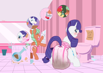 bathroom bathroom_denial beverage big_diaper blue_eyes blush clean_diaper clothed clothing cutaway cutie_mark desperation diaper duo_focus feces female feral furgonomic_diaper furgonomics green_hair group hair horn huge_diaper inside laxative male orange_body poop_desperation pooping potty_chart purple_hair red_hair soiled_diaper soiling soiling_diaper tea text toilet unclean_diaper used_diaper using_diaper wearing_diaper white_body wings yellow_body ricktin friendship_is_magic hasbro my_little_pony mythology apple_bloom_(mlp) fan_character rarity_(mlp) equid equine mammal mythological_creature mythological_equine pegasus unicorn 2025 absurd_res digital_drawing_(artwork) digital_media_(artwork) english_text hi_res
