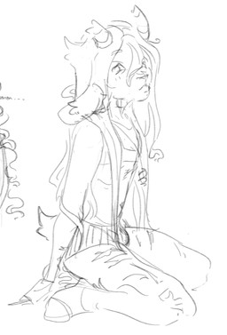 ambiguous_gender bulge hair hooves kai_(xxpuppyprincess) long_hair scar self-harm_scars sitting slim solo xxpuppyprincess bovid caprine goat humanoid mammal satyr hi_res sketch