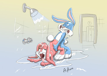 anthro communal_shower duo female female_penetrated from_behind_position fucked_silly locker locker_room male male/female male_penetrating male_penetrating_female penetration sex shower shower_head water wet young young_anthro acornart tiny_toon_adventures warner_brothers babs_bunny buster_bunny lagomorph leporid mammal rabbit 2014