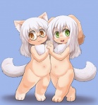 anthro duo female genitals loli navel pussy simple_background slightly_chubby young young_anthro yojoo mei_(sirbrownbear) millie_(sirbrownbear) canid canine canis domestic_cat domestic_dog felid feline felis mammal sibling_(lore)