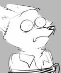 absurd_res anthro canid canine clothing disney fox fur greyscale hi_res male mammal monochrome nick_wilde reaction_image rope scared sketch solo thelittlemetermaid zootopia