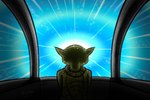 anthro clothed clothing green_body hyperspace looking_back male simple_background solo space spacecraft vehicle skartyuz star_wars yoda alien alien_humanoid humanoid mammal yoda's_species 3:2 digital_media_(artwork)