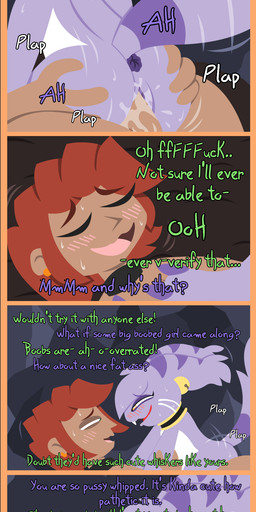 anthro anthro_penetrated anus bell cave collar cowgirl_position duo fangs female female_anthro female_on_human female_on_top female_penetrated french_kissing from_front_position fur green_eyes hair human_on_anthro human_penetrating human_penetrating_anthro interspecies jingle_bell kissing larger_human larger_male male male/female male_on_anthro male_penetrating male_penetrating_anthro male_penetrating_female on_bottom on_top orange_eyes parody penetration penile penile_penetration penis_in_vagina purple_body purple_fur red_hair sex size_difference smaller_anthro smaller_female smaller_penetrated sound_effects straddling tan_body teeth text vaginal vaginal_penetration whiskers shane_frost bandai_namco digimon fakemon trevor_(shane_frost) digimon_(species) fan_species felid feline human lindremon mammal monster absurd_res colored comic digital_media_(artwork) english_description english_text hi_res long_image tall_image