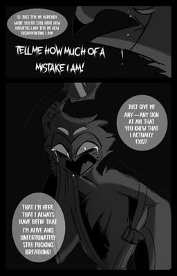 angry anthro black_background bodily_fluids clothing crying dialogue grey_background holding_object male mirror robe simple_background solo speech_bubble standing tears text white_text yelling teathekook hellaverse helluva_boss stolas_(helluva_boss) avian bird owl owl_demon comic english_text hi_res monochrome