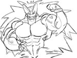 4_fingers abs anthro armor biceps big_biceps big_deltoids big_muscles big_pecs bracers clothing cybernetic_head cybernetics deltoids electricity energy_mane featureless_crotch fingers fist flexing flexing_bicep flexing_brachioradialis flexing_deltoid forearm_muscles front_view half-closed_eyes hand_on_own_torso hand_on_side hand_on_torso happy headgear headwear helmet huge_deltoids huge_muscles huge_pecs humanoid_hands hyper hyper_muscles hyper_pecs hyper_triceps jagged_mouth latissimus_dorsi legless looking_at_viewer looking_forward machine male male_anthro manly mostly_nude_anthro mostly_nude_male muscular muscular_anthro muscular_arms muscular_male narrowed_eyes navel neck_muscles nipples non-mammal_navel non-mammal_nipples obliques open_mouth open_smile pattern_clothing pattern_headgear pattern_headwear pattern_helmet pecs pose pseudo_hair pseudo_mane raised_hand serratus simple_background smile smiling_at_viewer solo striped_armor striped_clothing striped_headgear striped_headwear striped_helmet stripes thick_arms thick_neck toony top_heavy trapezius triceps unconvincing_armor veiny_arms white_background wristwear varix capcom mega_man_(series) mega_man_star_force mythology omega-xis cyborg dragon electricity_creature elemental_creature em_being humanoid mythological_creature mythological_scalie scalie 4:3 black_and_white digital_drawing_(artwork) digital_media_(artwork) half-length_portrait hi_res monochrome portrait sketch